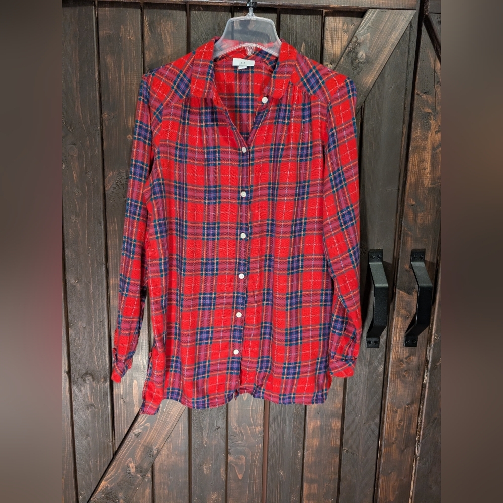 J. Jill Red and Blue Plaid Casual Shirt, M